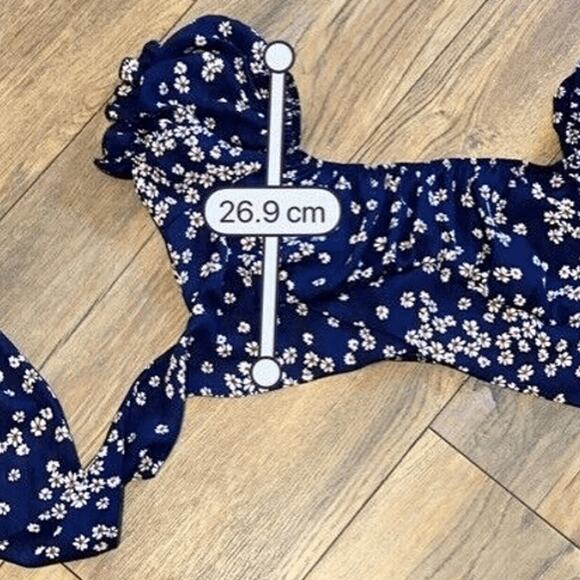 Windsor So Fab Ditzy Floral Crop Top Puff Sleeves Tie Back L GUC - Picture 7 of 13